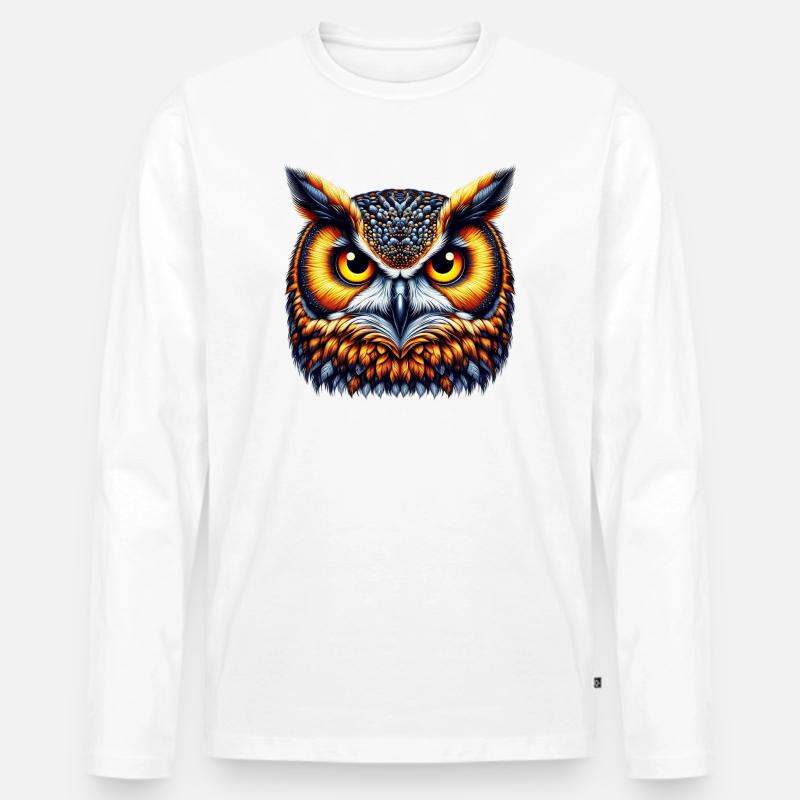 Eule - Männer Premium Bio Langarmshirt - Weiß