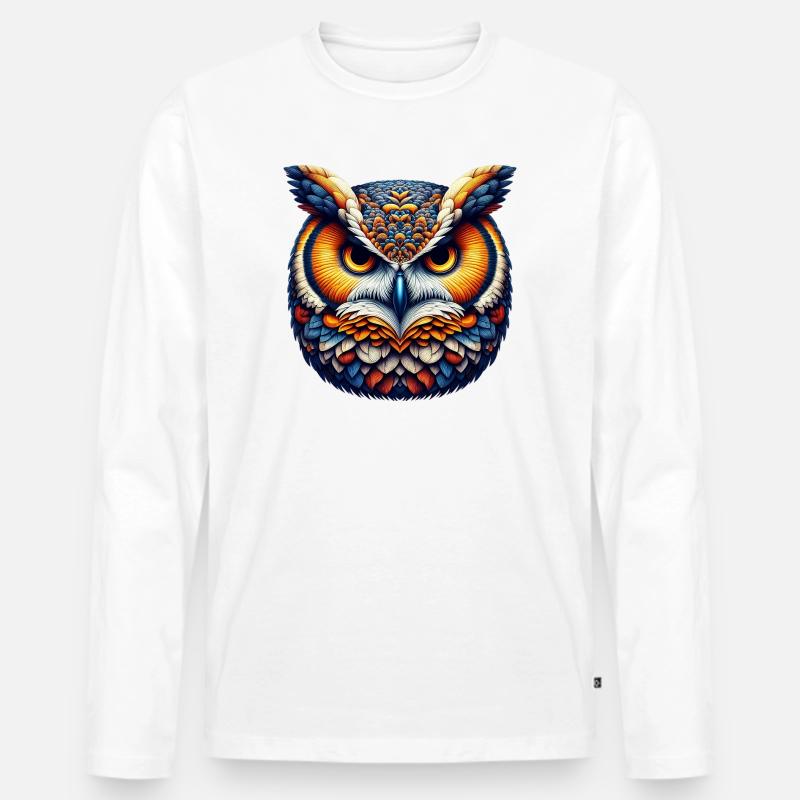 Eule - Männer Premium Bio Langarmshirt - Weiß