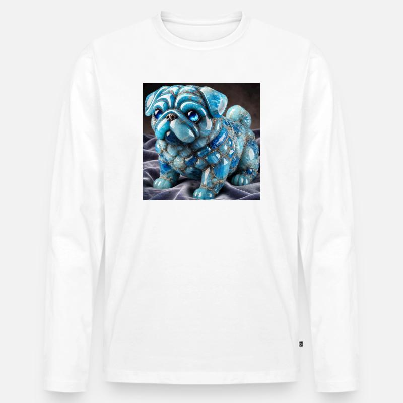 Blauer Kristall-Pug Dekorfigur - Männer Premium Bio Langarmshirt - Weiß