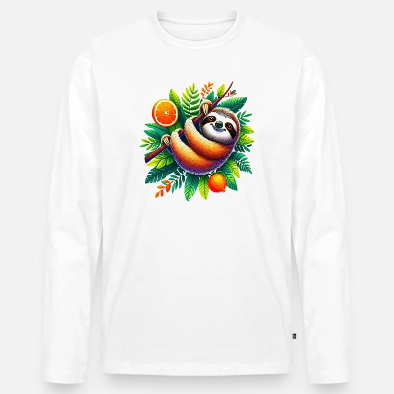 Faultier - Männer Premium Bio Langarmshirt - Weiß