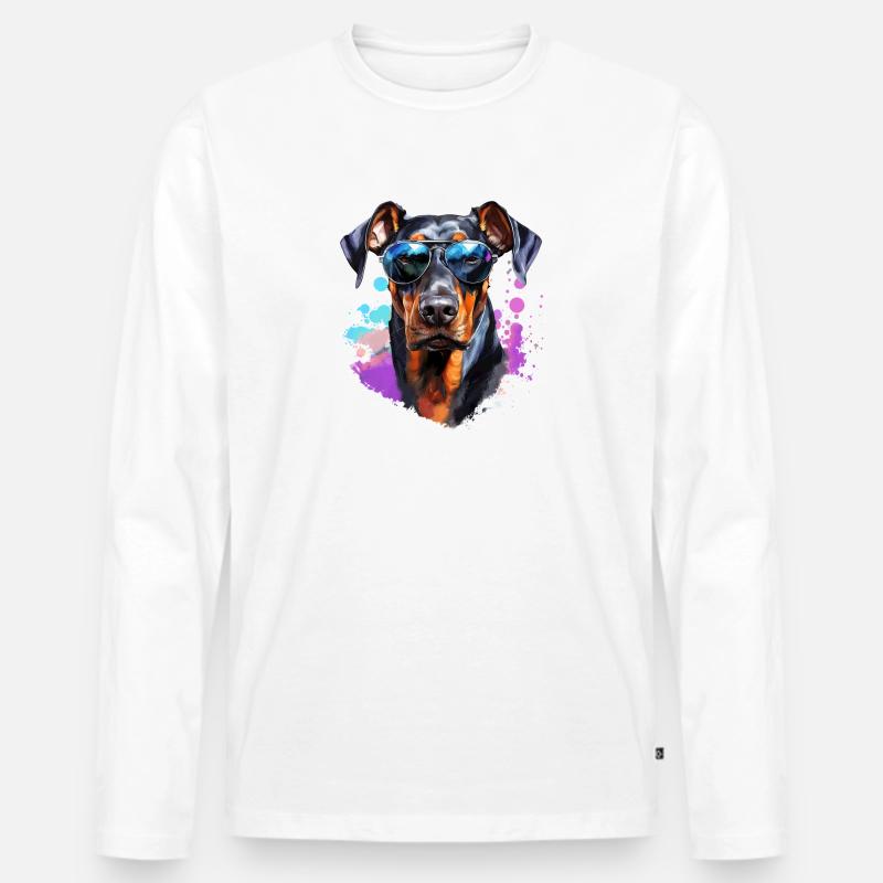 Dobermann mit Sonnenbrille - Männer Premium Bio Langarmshirt - Weiß