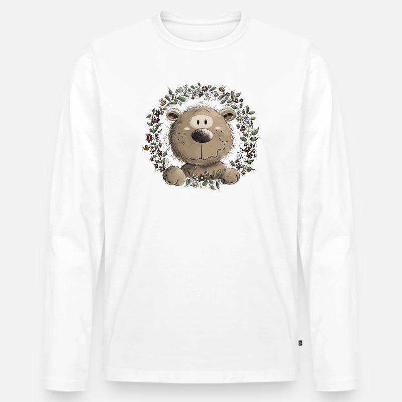 Drolliger Brauner Bär Blätterkranz Wildtier Comic - Männer Premium Bio Langarmshirt - Weiß