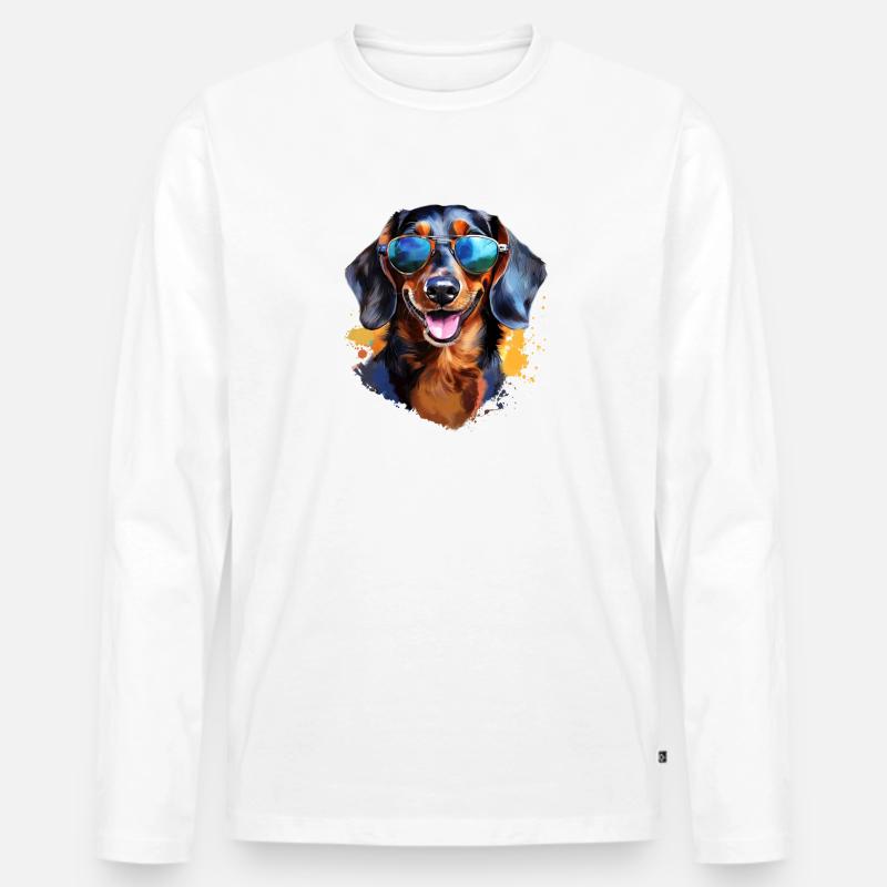 Dackel mit Sonnenbrille - Männer Premium Bio Langarmshirt - Weiß