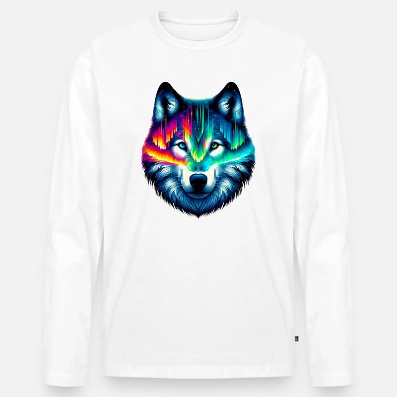 Wolf - Männer Premium Bio Langarmshirt - Weiß