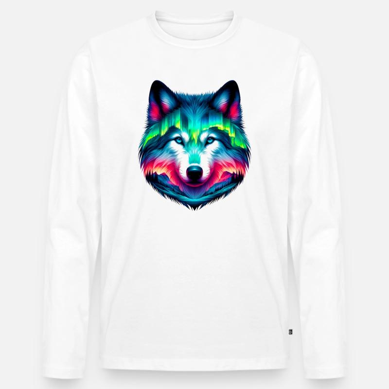 Wolf - Männer Premium Bio Langarmshirt - Weiß