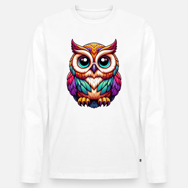 Eule - Männer Premium Bio Langarmshirt - Weiß