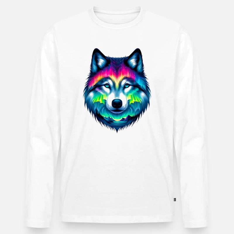 Wolf - Männer Premium Bio Langarmshirt - Weiß