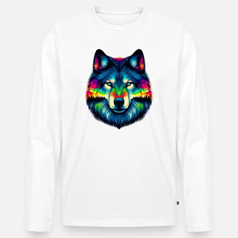Wolf - Männer Premium Bio Langarmshirt - Weiß