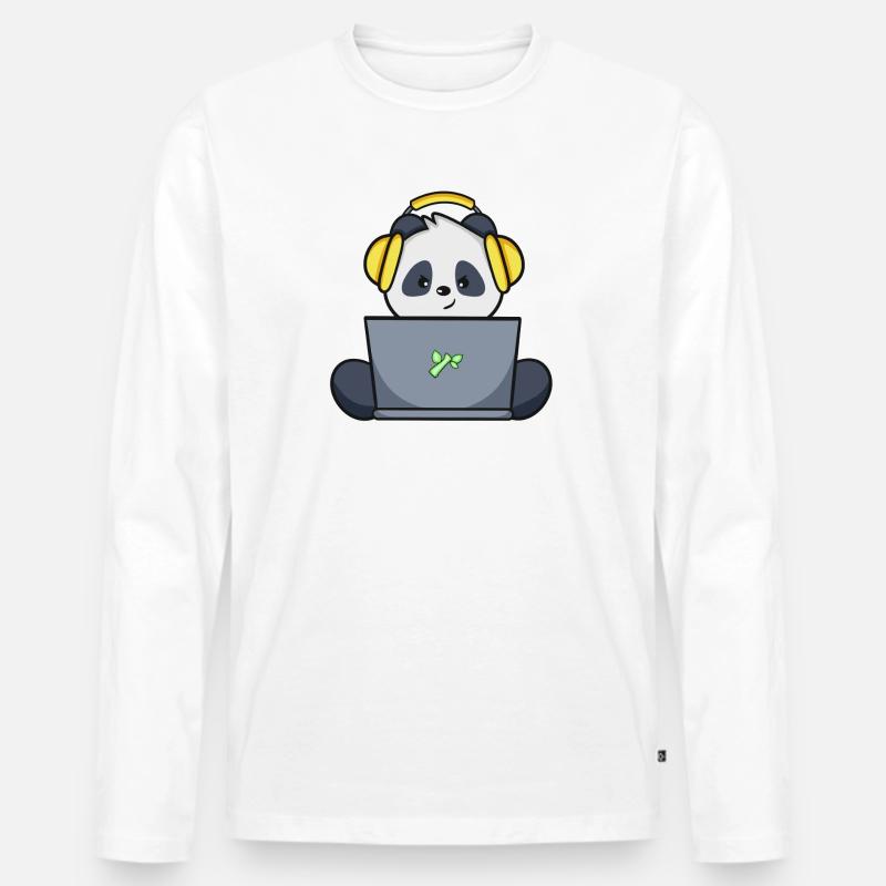 Gaming Panda mit gelbem Headset - Männer Premium Bio Langarmshirt - Weiß