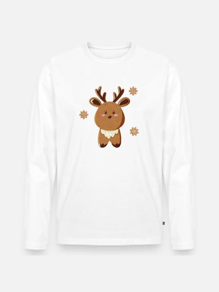 Cute Reindeer with Snowflakes - Men's Premium Organic Long Sleeve Shirt - white