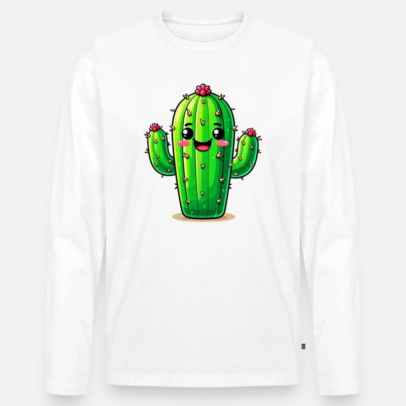 Kaktus - Männer Premium Bio Langarmshirt - Weiß
