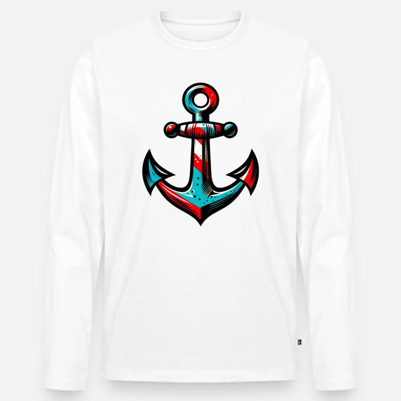 Ein Anker - Männer Premium Bio Langarmshirt - Weiß