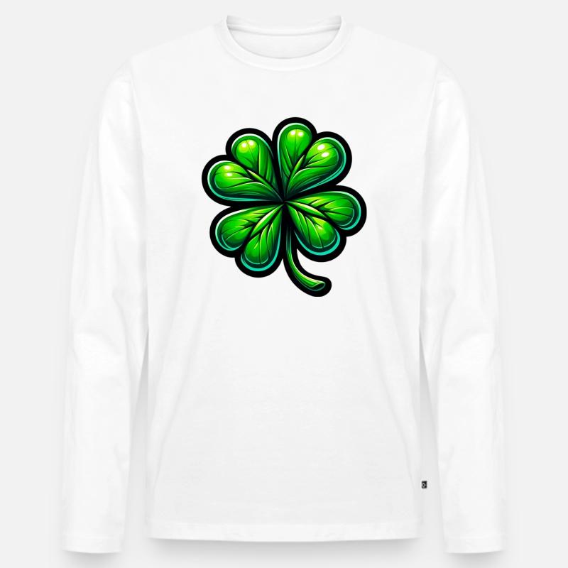 Vierblättriges Kleeblatt - Männer Premium Bio Langarmshirt - Weiß