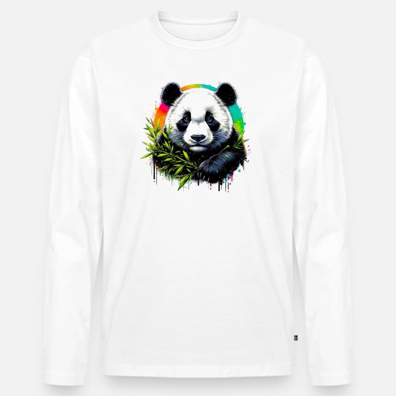 Panda - Männer Premium Bio Langarmshirt - Weiß