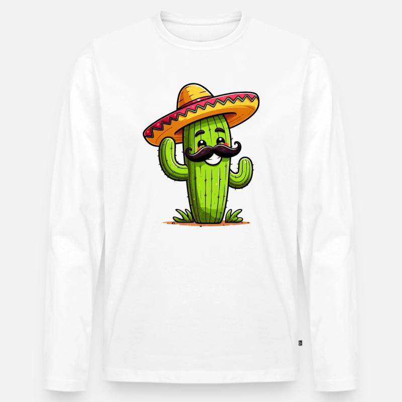 Kaktus - Männer Premium Bio Langarmshirt - Weiß
