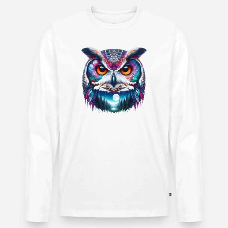 Eule - Männer Premium Bio Langarmshirt - Weiß