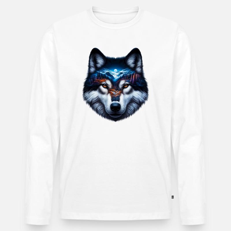 Wolf - Männer Premium Bio Langarmshirt - Weiß