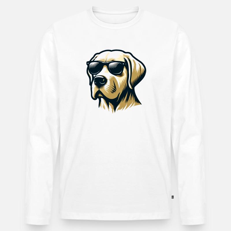 Labrador Head mit Sonnenbrille - Männer Premium Bio Langarmshirt - Weiß