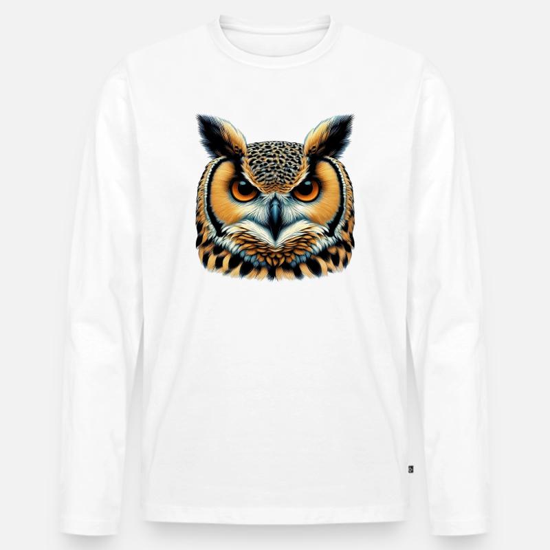 Eule - Männer Premium Bio Langarmshirt - Weiß