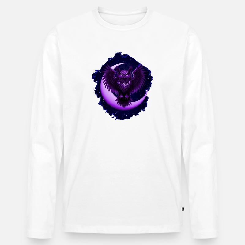 eulen, Sternenmuster, Mondsichel - Männer Premium Bio Langarmshirt - Weiß
