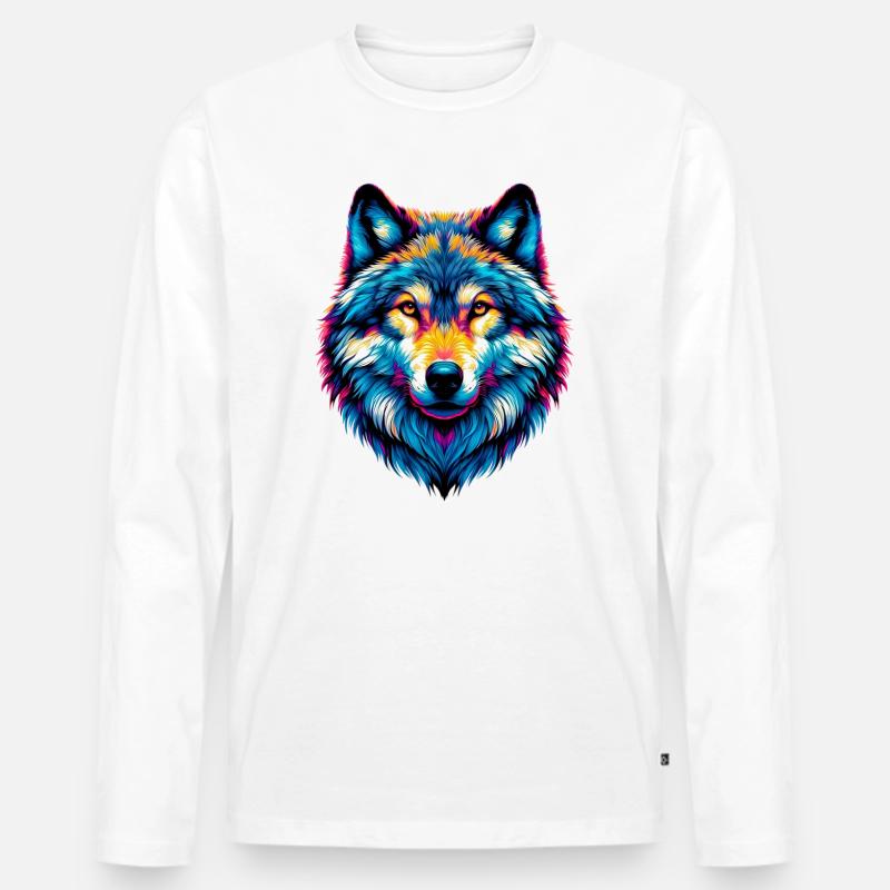 Wolf - Männer Premium Bio Langarmshirt - Weiß