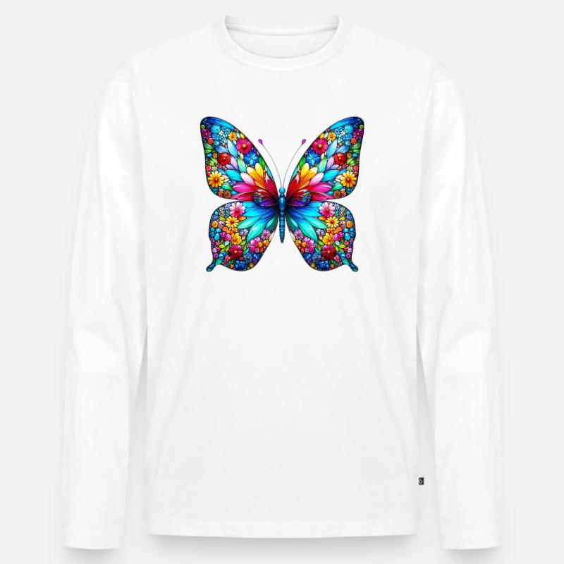 Schmetterling - Männer Premium Bio Langarmshirt - Weiß