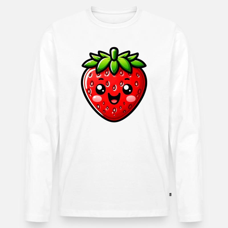 Erdbeeren Erdbeeren - Männer Premium Bio Langarmshirt - Weiß