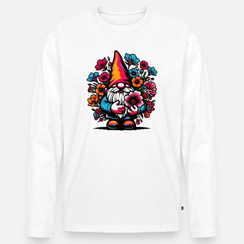 Zwerg mit Blumen - Männer Premium Bio Langarmshirt - Weiß