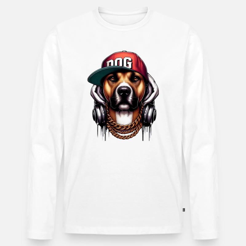 Hund - Männer Premium Bio Langarmshirt - Weiß