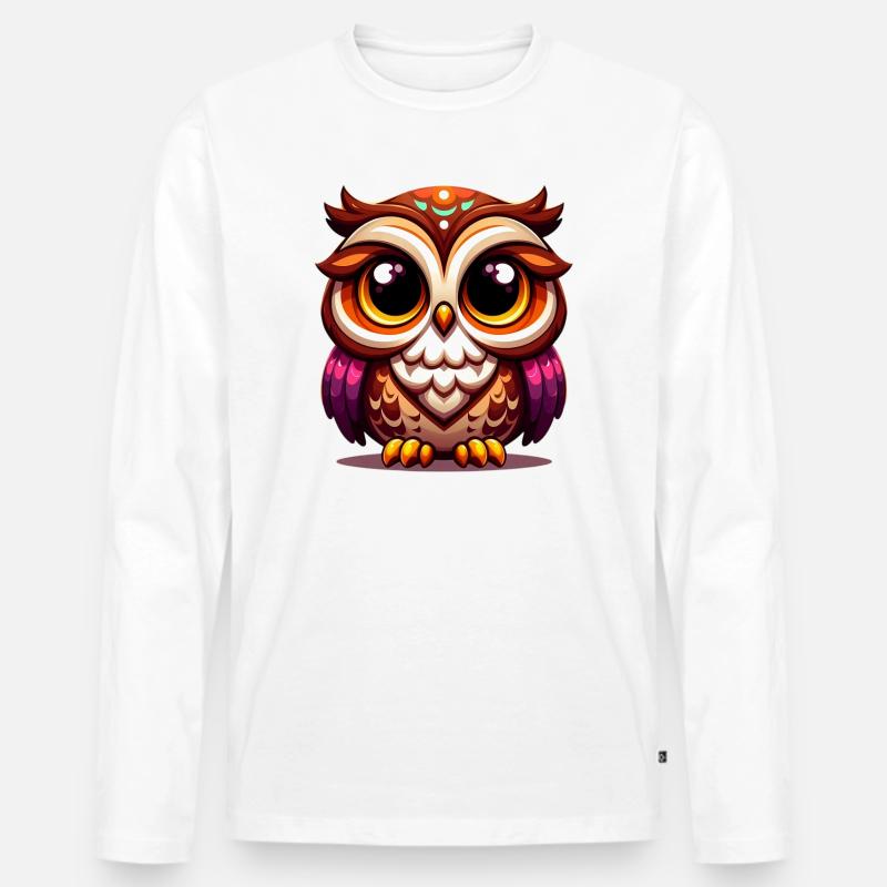 Eule - Männer Premium Bio Langarmshirt - Weiß