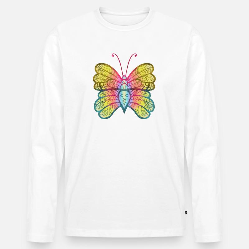 Mandala Schmetterling Wasserfarbe - Männer Premium Bio Langarmshirt - Weiß
