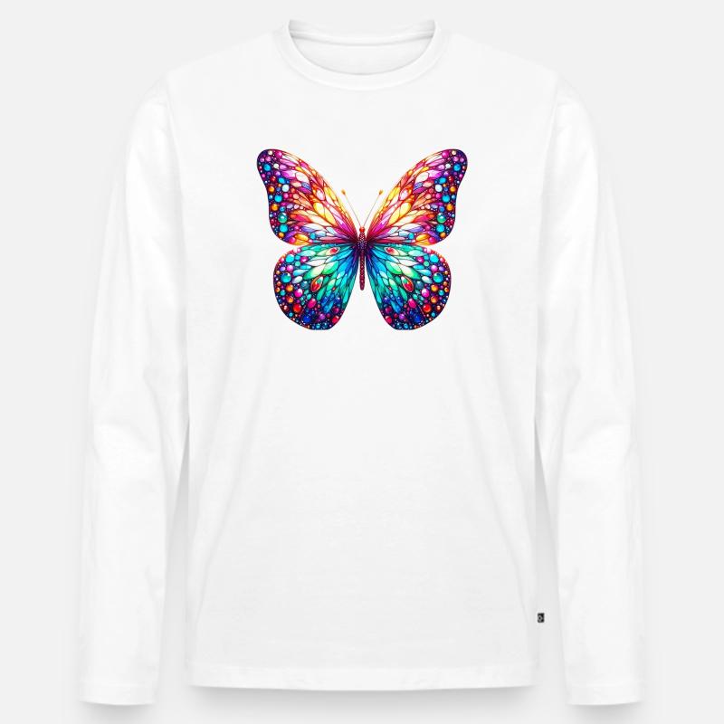 Schmetterling - Männer Premium Bio Langarmshirt - Weiß