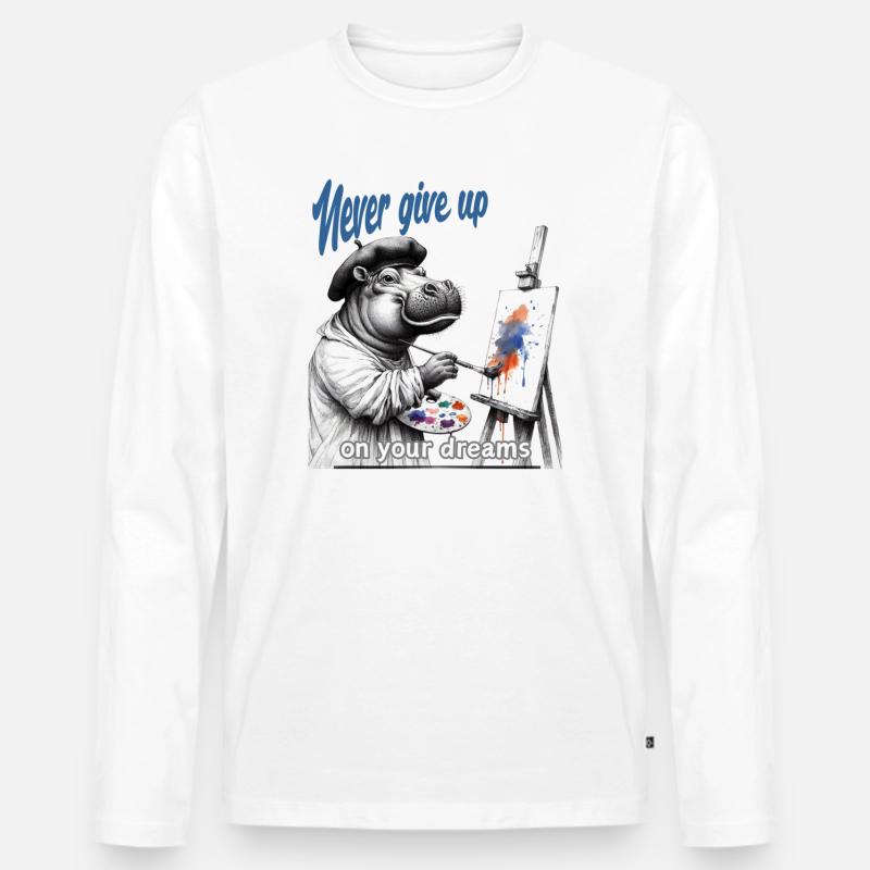 Gib niemals auf Painter Hippo - Männer Premium Bio Langarmshirt - Weiß