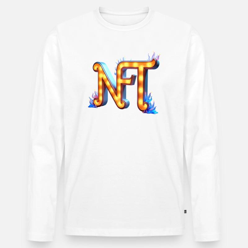 NFT in Lichtern – Leuchtendes Schilderdesign - Männer Premium Bio Langarmshirt - Weiß