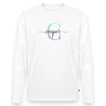 C| Monogramm | Name | Casper | Watercolor - Männer Premium Bio Langarmshirt - Weiß - Vorne - Nico (187cm)