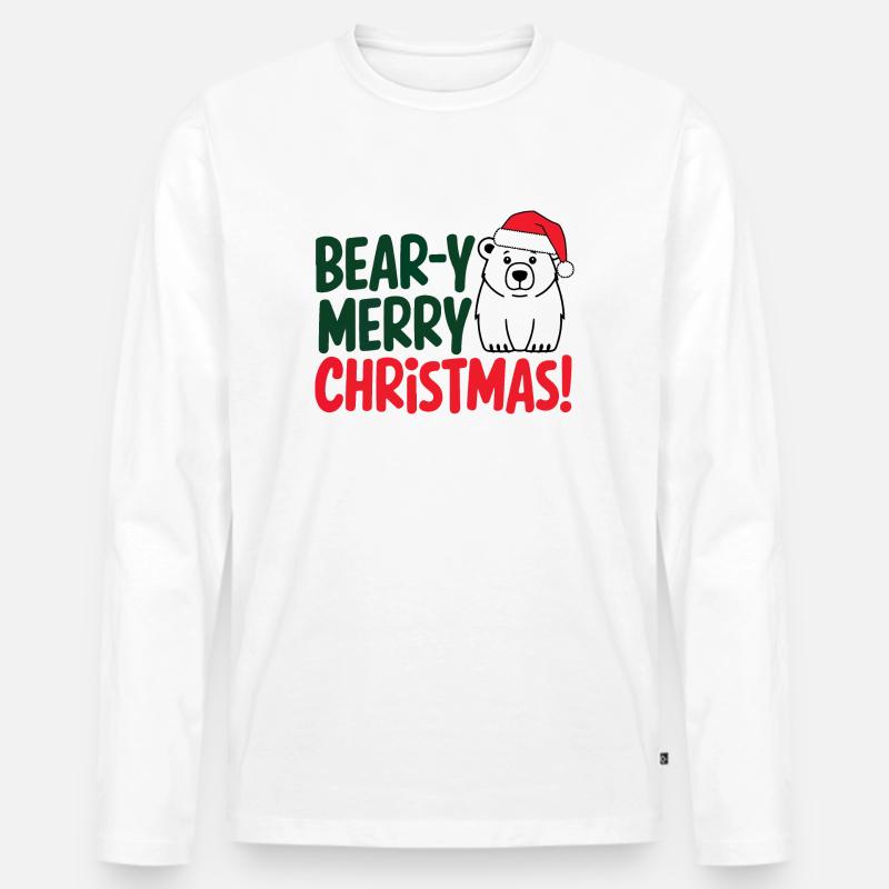Festliches Bär Weihnachtsdesign - Männer Premium Bio Langarmshirt - Weiß