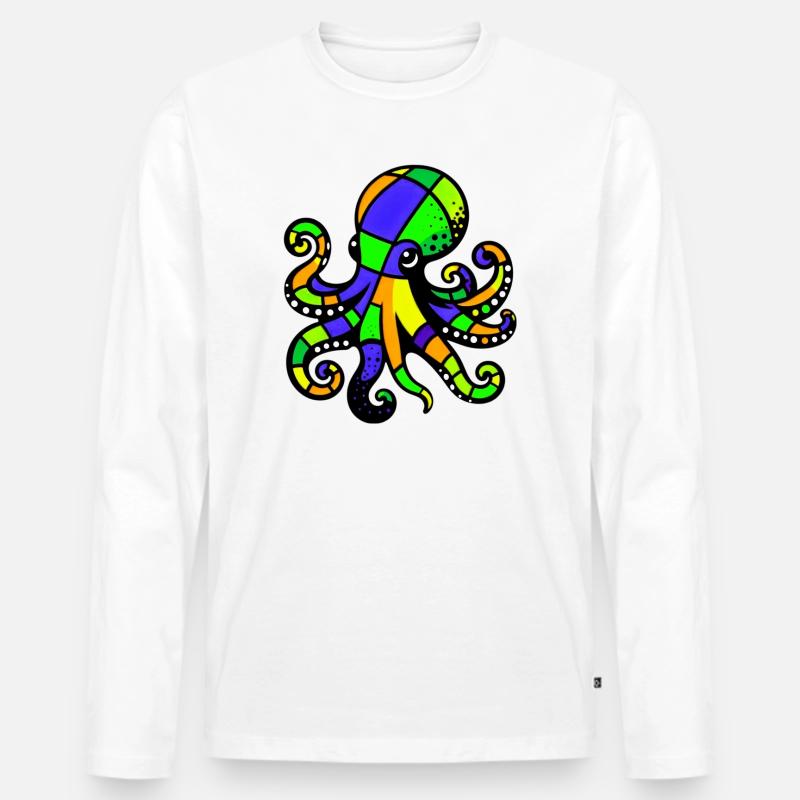 Krake - Männer Premium Bio Langarmshirt - Weiß