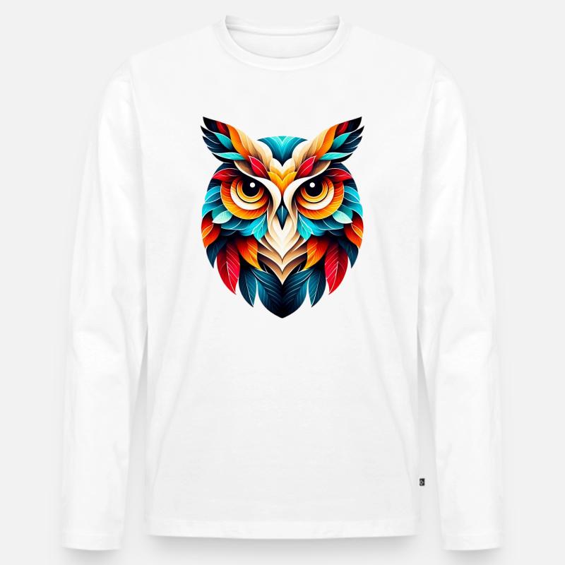 Eule - Männer Premium Bio Langarmshirt - Weiß