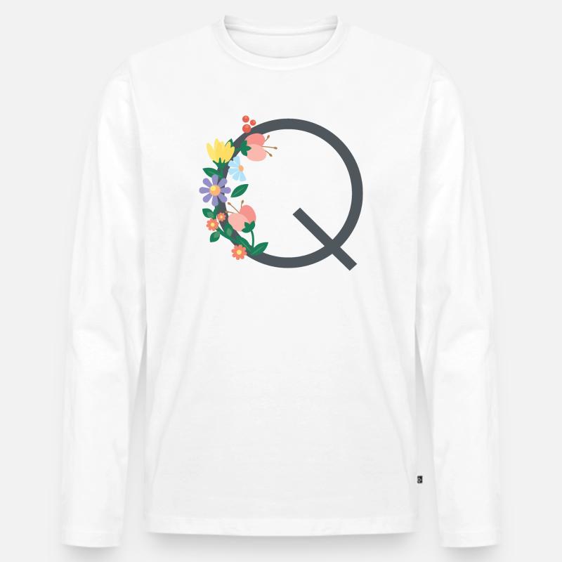 Eleganter Buchstabe 'Q' mit Blumen - Männer Premium Bio Langarmshirt - Weiß