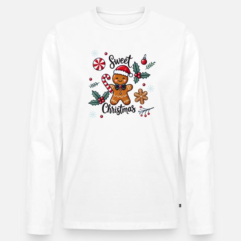 Fröhlicher Lebkuchenmann mit Zuckerstange - Männer Premium Bio Langarmshirt - Weiß