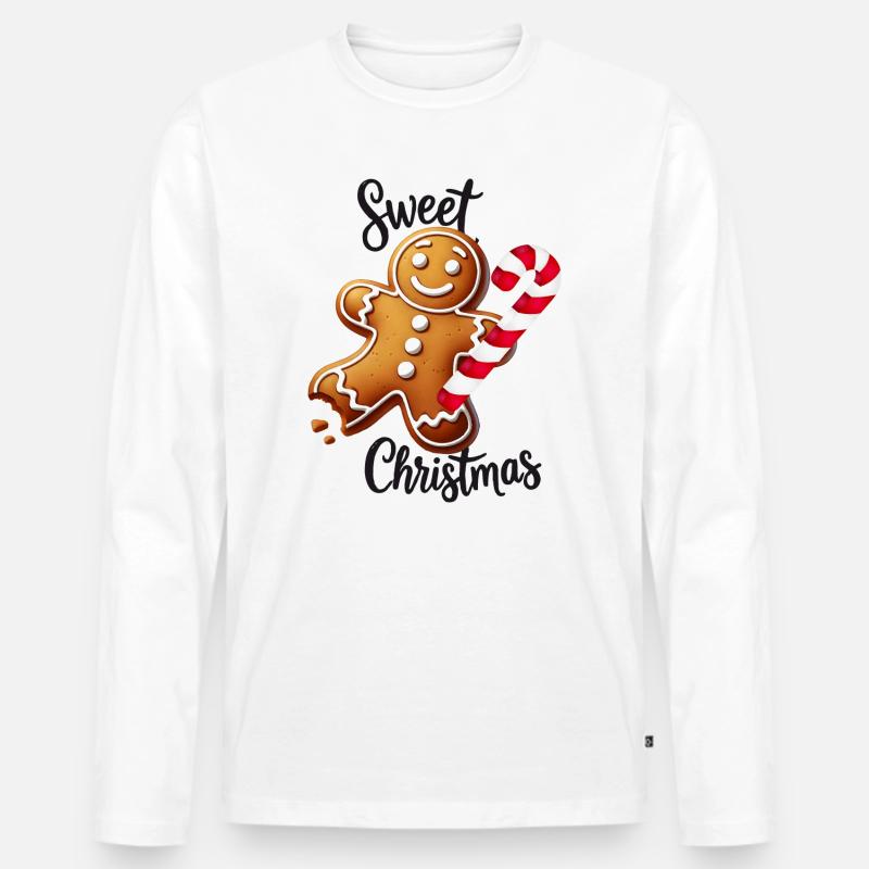 Fröhlicher Lebkuchenmann mit Zuckerstange - Männer Premium Bio Langarmshirt - Weiß