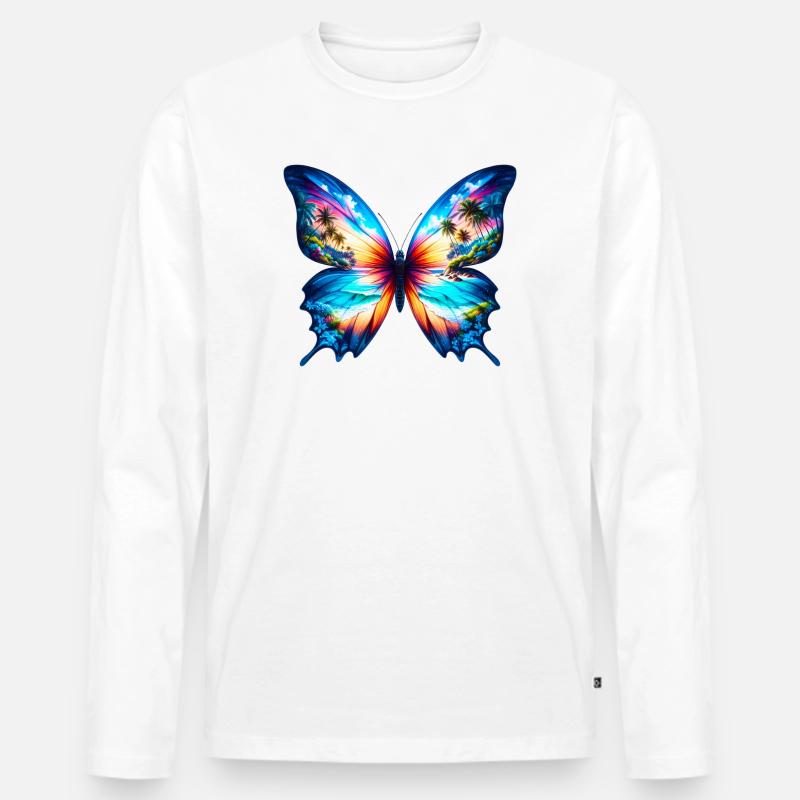 Schmetterling - Männer Premium Bio Langarmshirt - Weiß