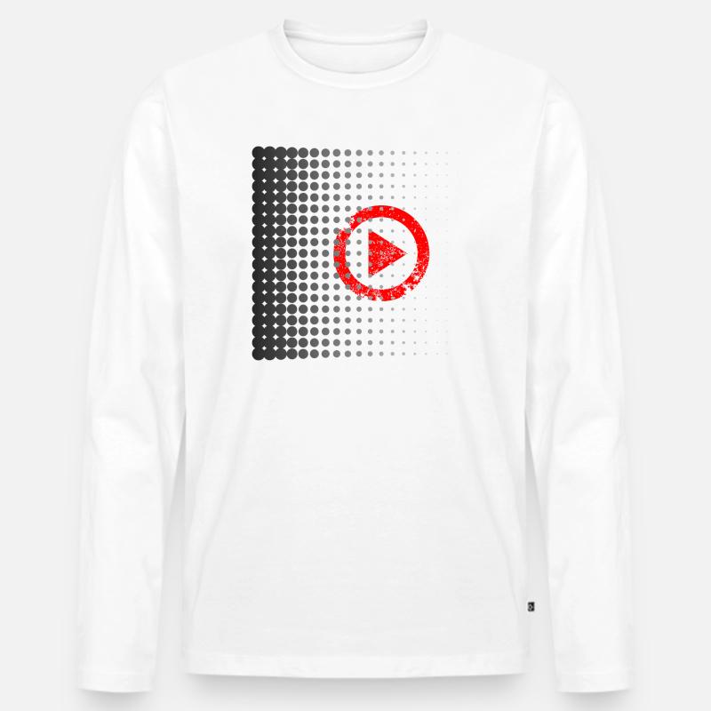 Halftone Play Button Retro - Männer Premium Bio Langarmshirt - Weiß