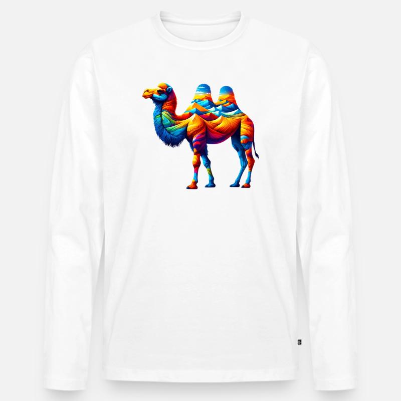Kamel - Männer Premium Bio Langarmshirt - Weiß