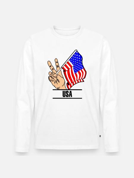 Flag USA peace sign text USA - Men's Premium Organic Long Sleeve Shirt - white