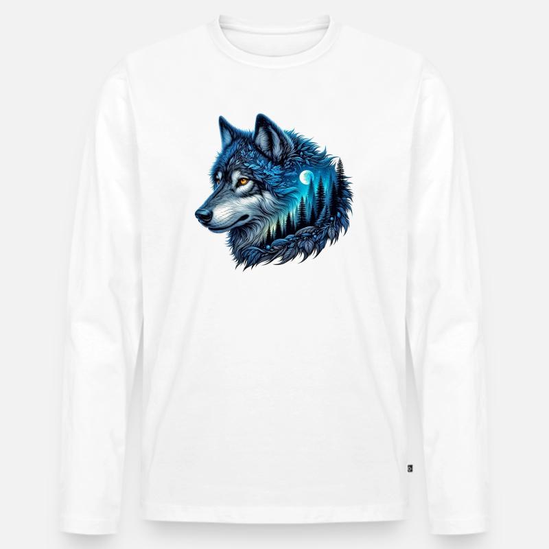 Wolf - Männer Premium Bio Langarmshirt - Weiß