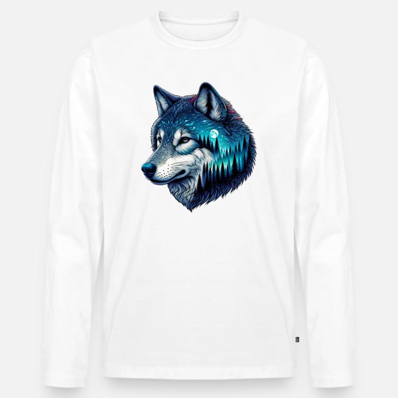 Wolf - Männer Premium Bio Langarmshirt - Weiß