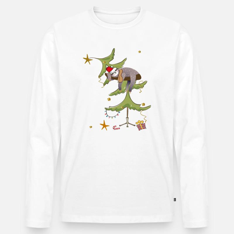 Faultier Christmas - Männer Premium Bio Langarmshirt - Weiß