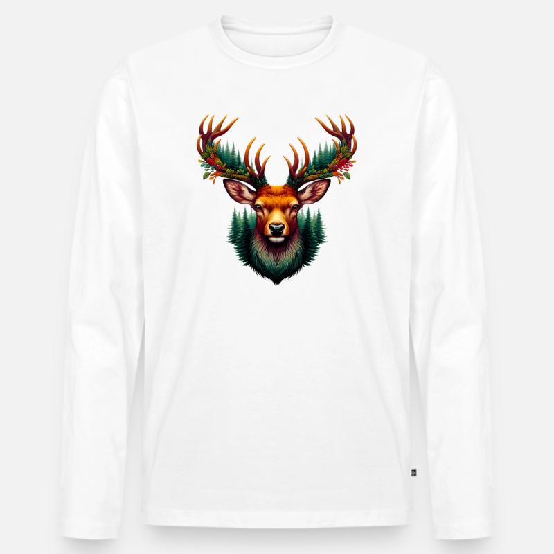 Hirsch - Männer Premium Bio Langarmshirt - Weiß