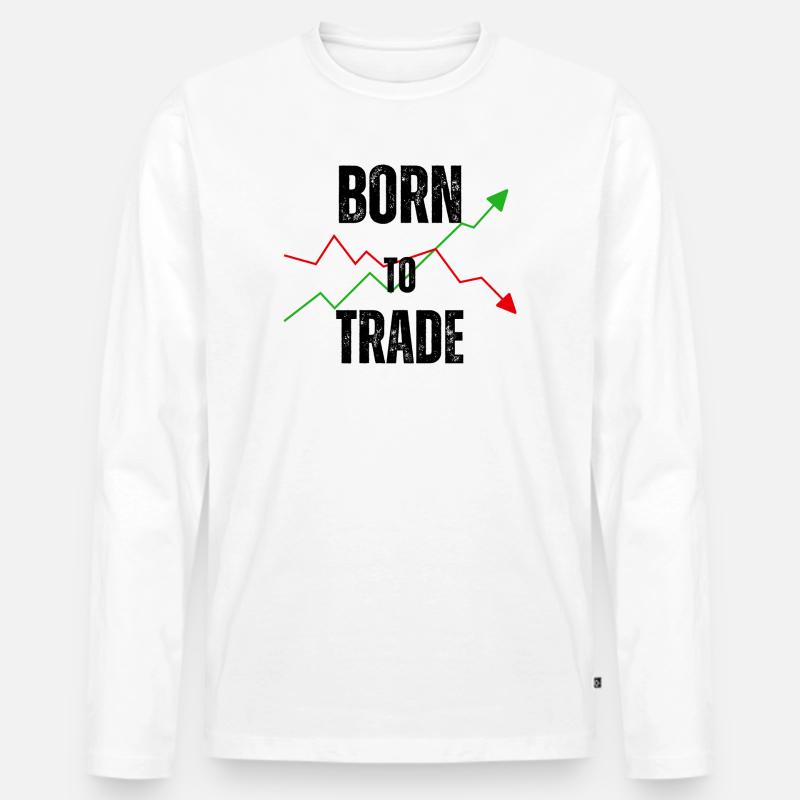 BORN TO TRADE - Männer Premium Bio Langarmshirt - Weiß